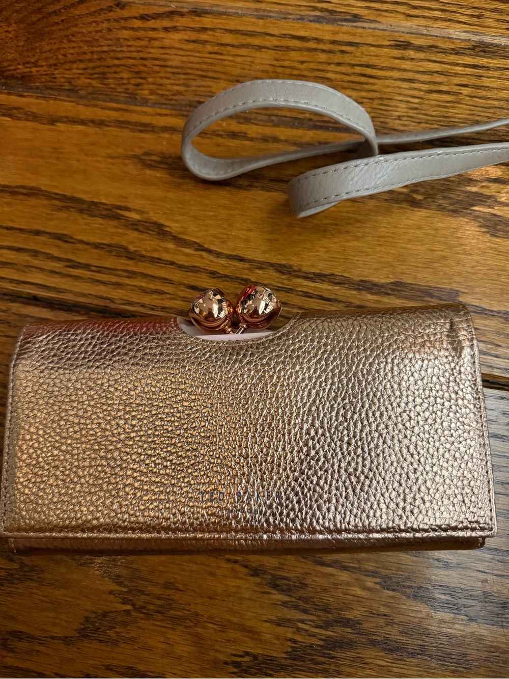 Ted Baker Rose Gold Metallic Wallet Clutch with Wristlet